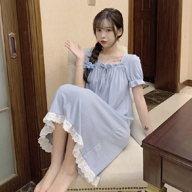 Sweet Lace Side Nightgown – Summer Pop-Up Pajamas
