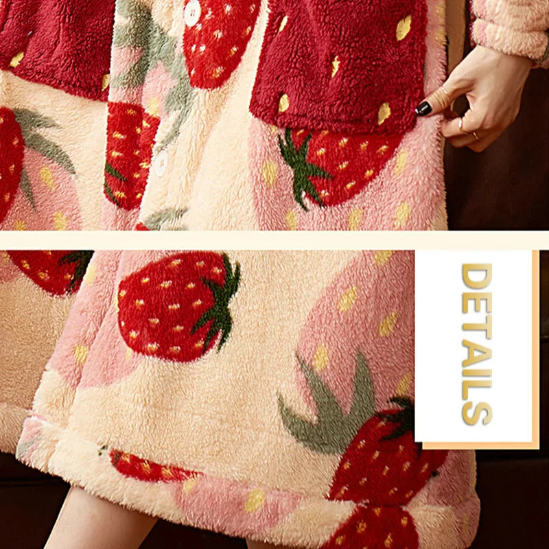Strawberry Hooded Nightgown – Cozy & Cute Winter Wear