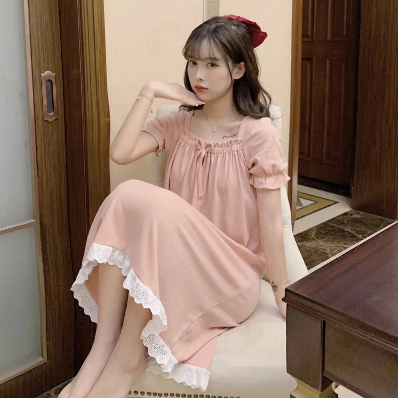 Sweet Lace Side Nightgown – Summer Pop-Up Pajamas