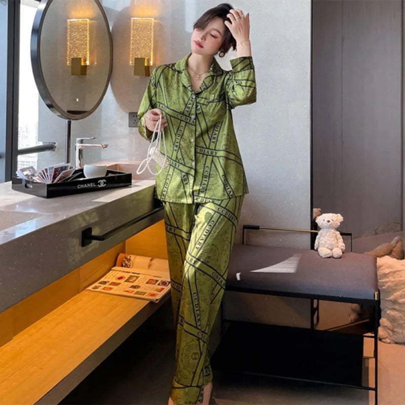 Spring & Autumn Long-Sleeved Cardigan Pajama Set