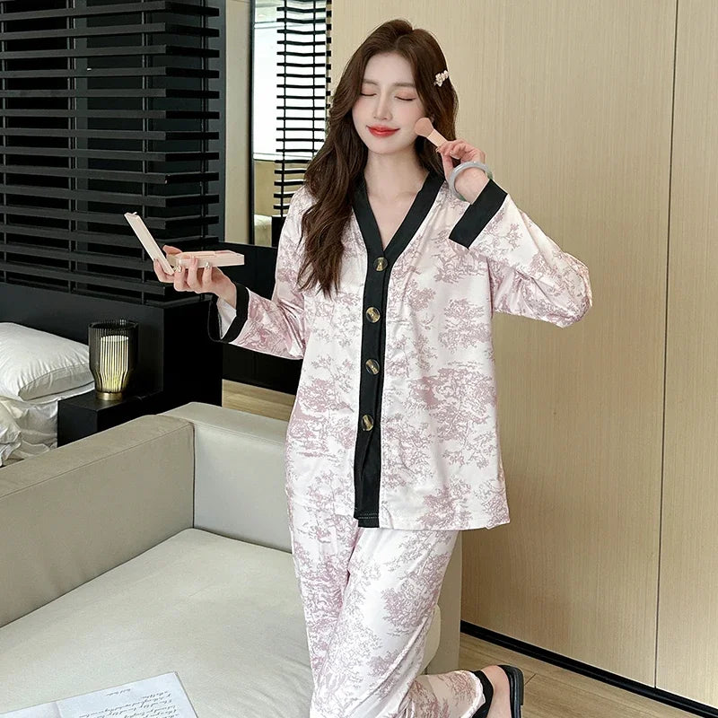 Plus Size Pink V-Neck Pajama Set – Stylish Sleepwear