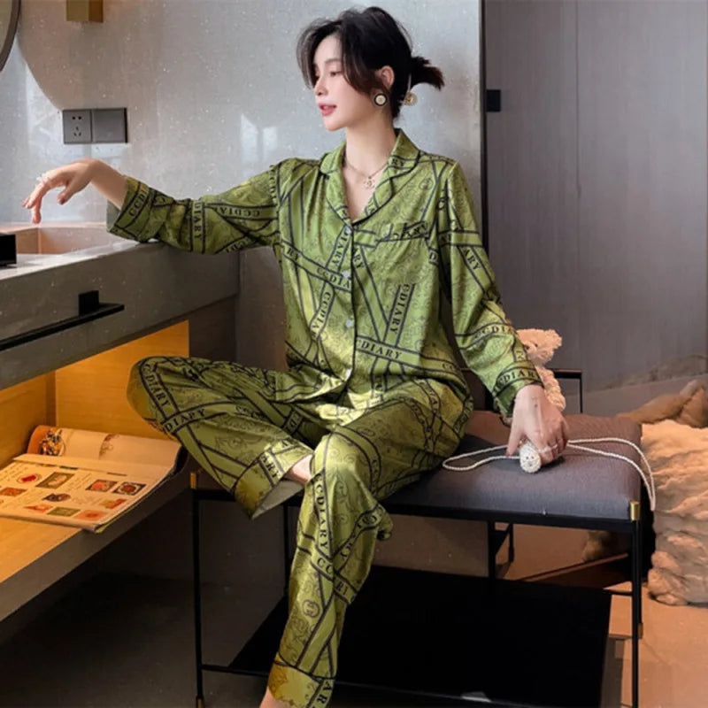 Spring & Autumn Long-Sleeved Cardigan Pajama Set