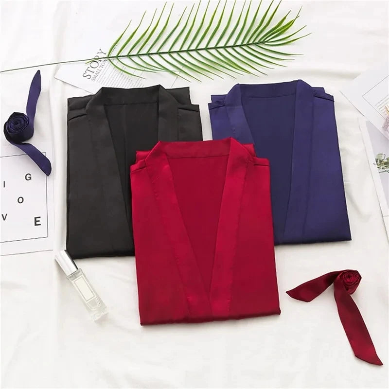 Silk Satin Short Kimono Robe
