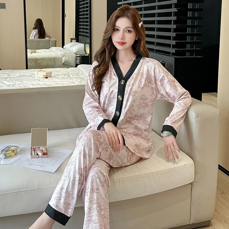 Plus Size Pink V-Neck Pajama Set – Stylish Sleepwear