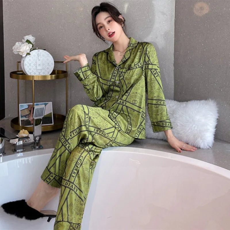 Spring & Autumn Long-Sleeved Cardigan Pajama Set