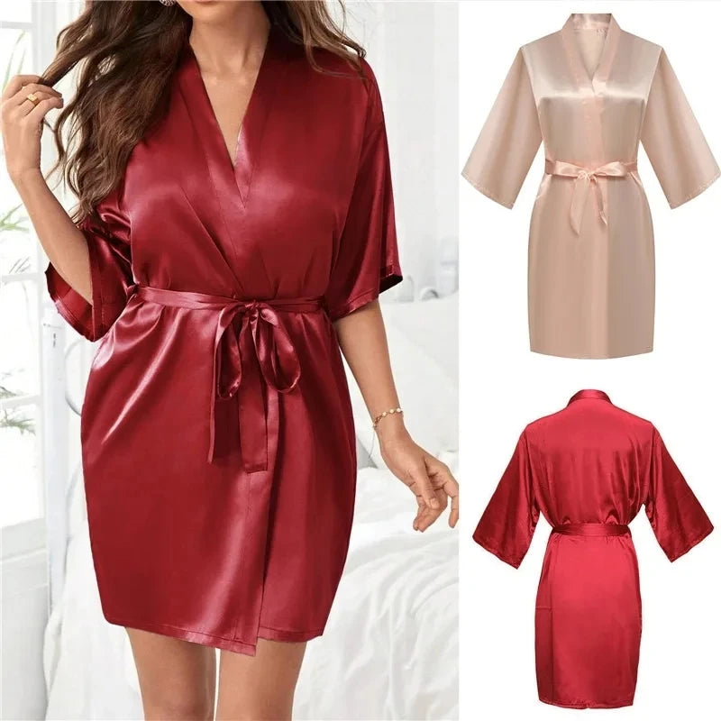 Silk Satin Short Kimono Robe
