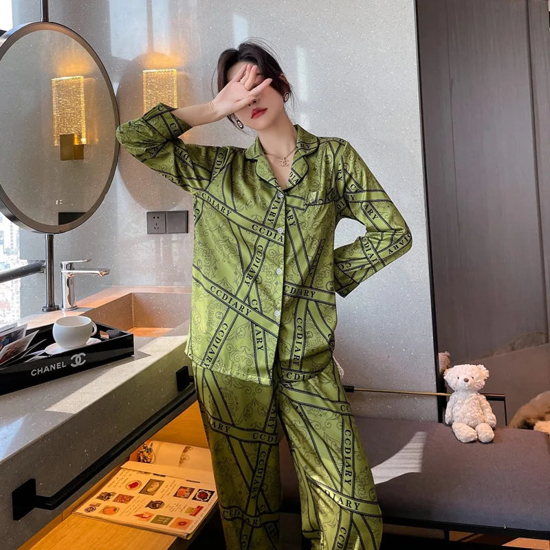 Spring & Autumn Long-Sleeved Cardigan Pajama Set