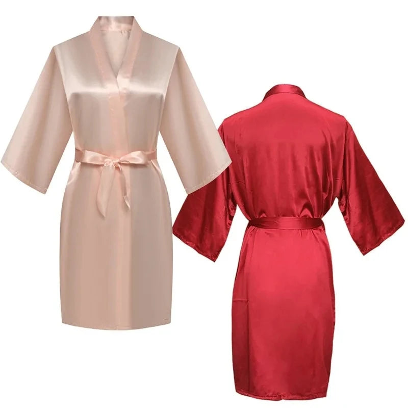 Silk Satin Short Kimono Robe