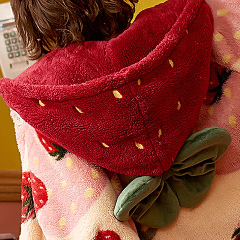 Strawberry Hooded Nightgown – Cozy & Cute Winter Wear